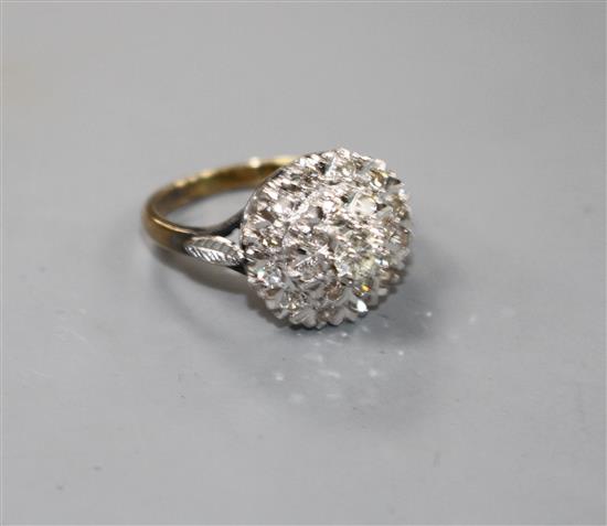 A 1960s 18ct gold and illusion set diamond cluster ring,